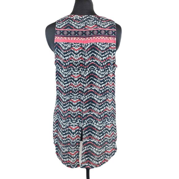 Sanctuary Women's Sleeveless Blouse Border Craft Button Split Neck Shirt Black M - Picture 2 of 10